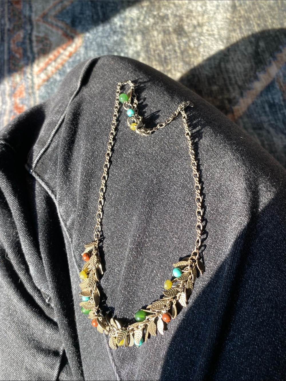 Boho Leaf Charm Necklace with Multicolor Beads - Women Jewelry